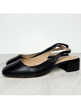 Charles David Zeus Black Square Toe Block Heel Slingback Heel 9 1/2 M